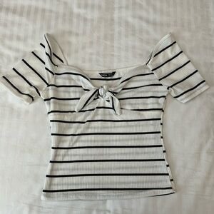 ***Striped Tie Front Top